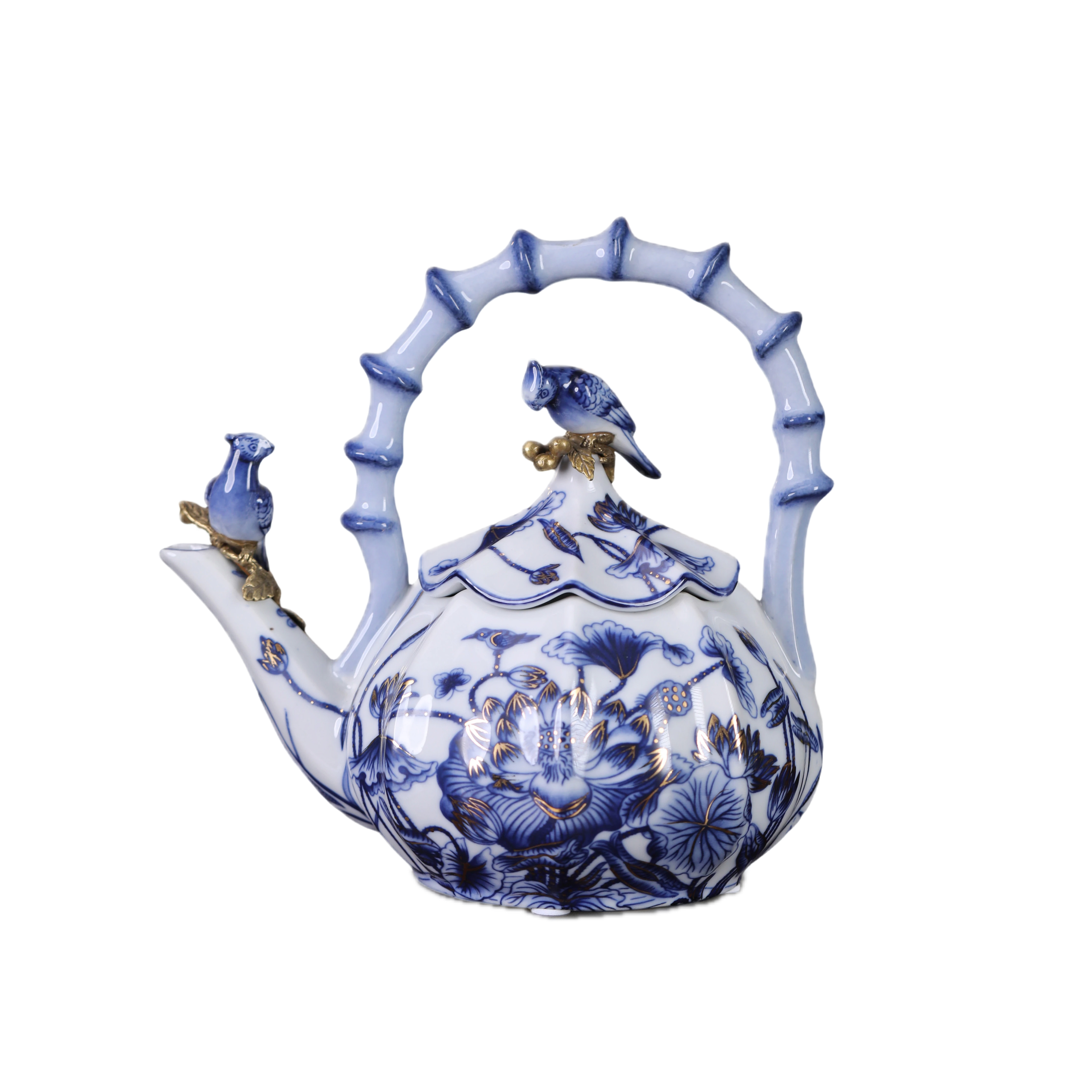 Blue and white bird teapot